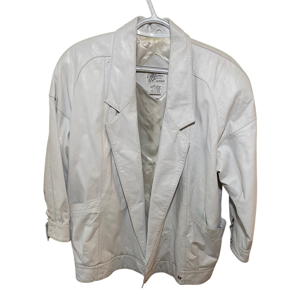 Brass Plum Nordstrom Vintage Leather Jacket Gray White 80s Oversized Petite P